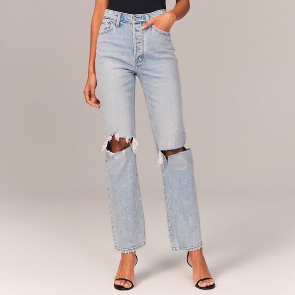 Abercrombie & Fitch Curve Love The Dad High Rise Blue Jeans Women's 26/ 2 Reg - Picture 1 of 12